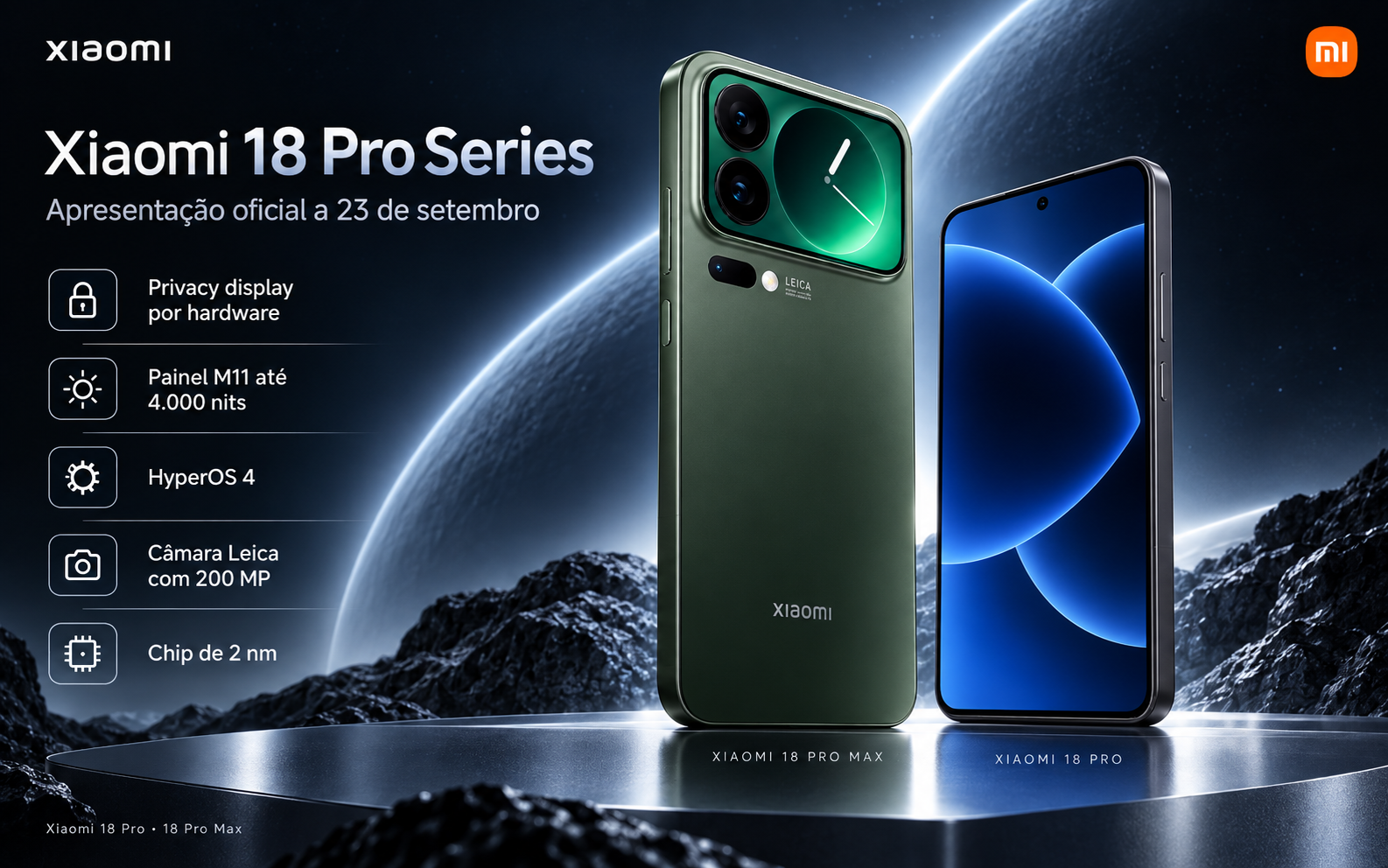Xiaomi 18 Pro apresenta-se a 23 de setembro com ecra de privacidade